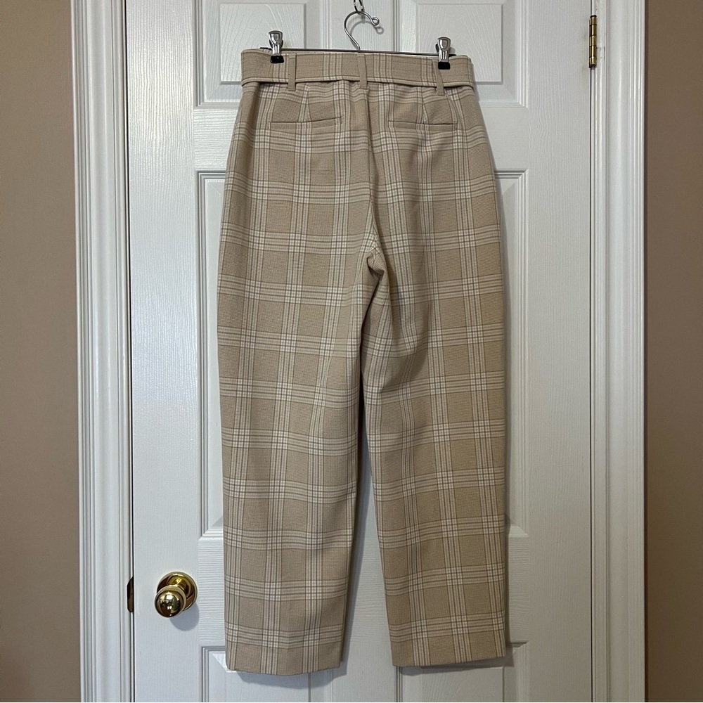 Aritzia Wilfred Beige White Plaid Jallade Tie Front Trousers Pants - Sz 8 - Picture 6 of 15
